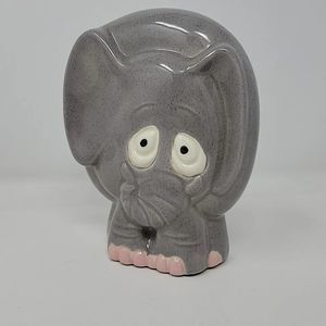 Ceramic Scared Elephant Piggy Bank Hand Painted Coin/Money Bank 6" Decorative